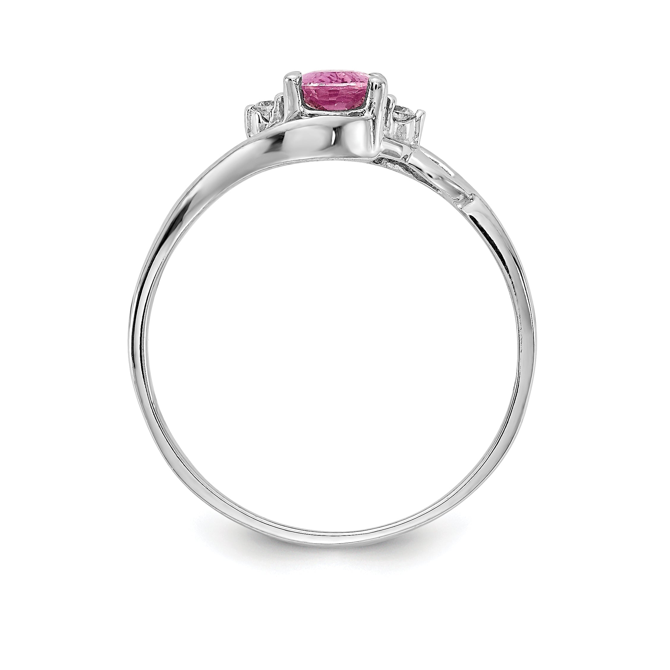 Solid 14k White Gold 6x4mm PinK Simulated Sapphire u0026 AA CZ Ring