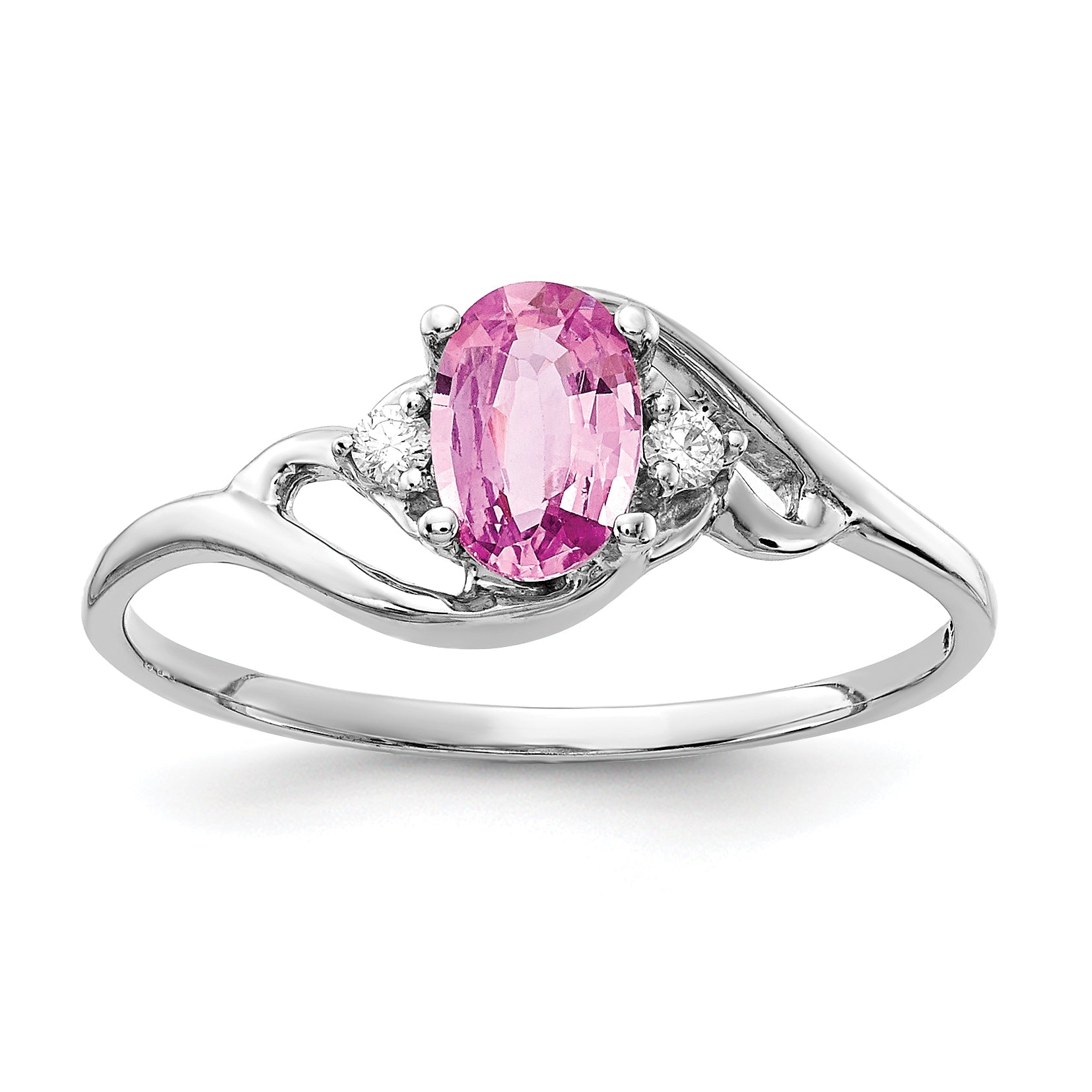 Solid 14k White Gold 6x4mm PinK Simulated Sapphire u0026 AA CZ Ring