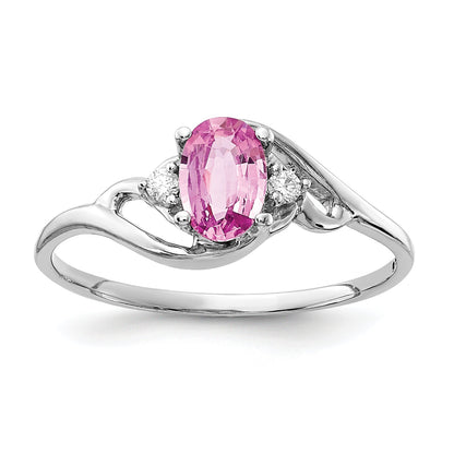 Solid 14k White Gold 6x4mm PinK Simulated Sapphire u0026 AA CZ Ring