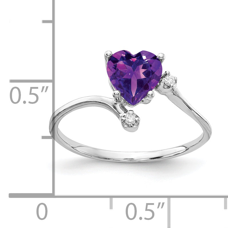 Solid 14k White Gold 6mm Heart Simulated Amethyst AA CZ Ring