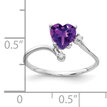 Solid 14k White Gold 6mm Heart Simulated Amethyst AA CZ Ring