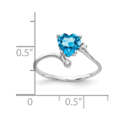 Solid 14k White Gold 6mm Heart Simulated Blue Topaz A CZ Ring
