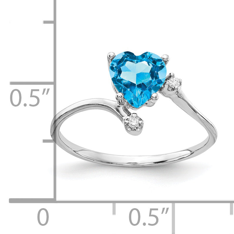 Solid 14k White Gold 6mm Heart Simulated Blue Topaz AA CZ Ring