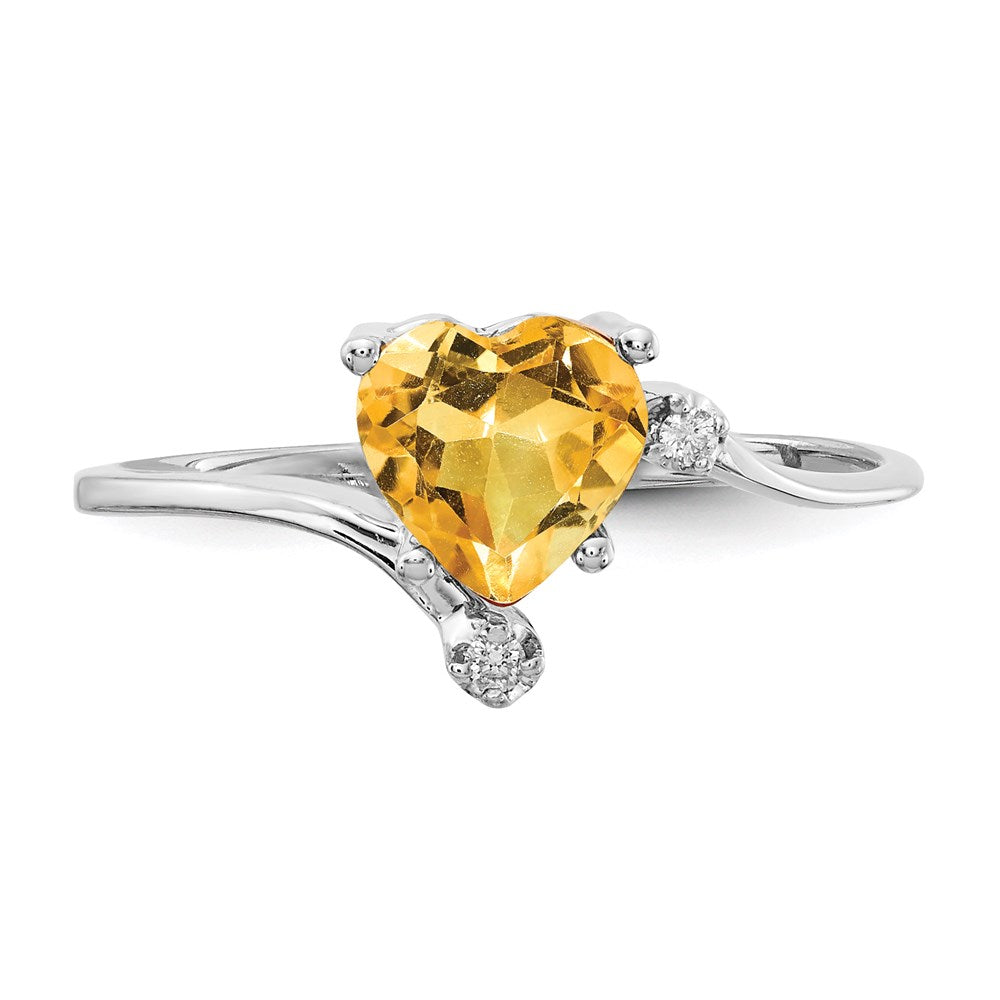 14k White Gold 6mm Heart Citrine A Real Diamond ring