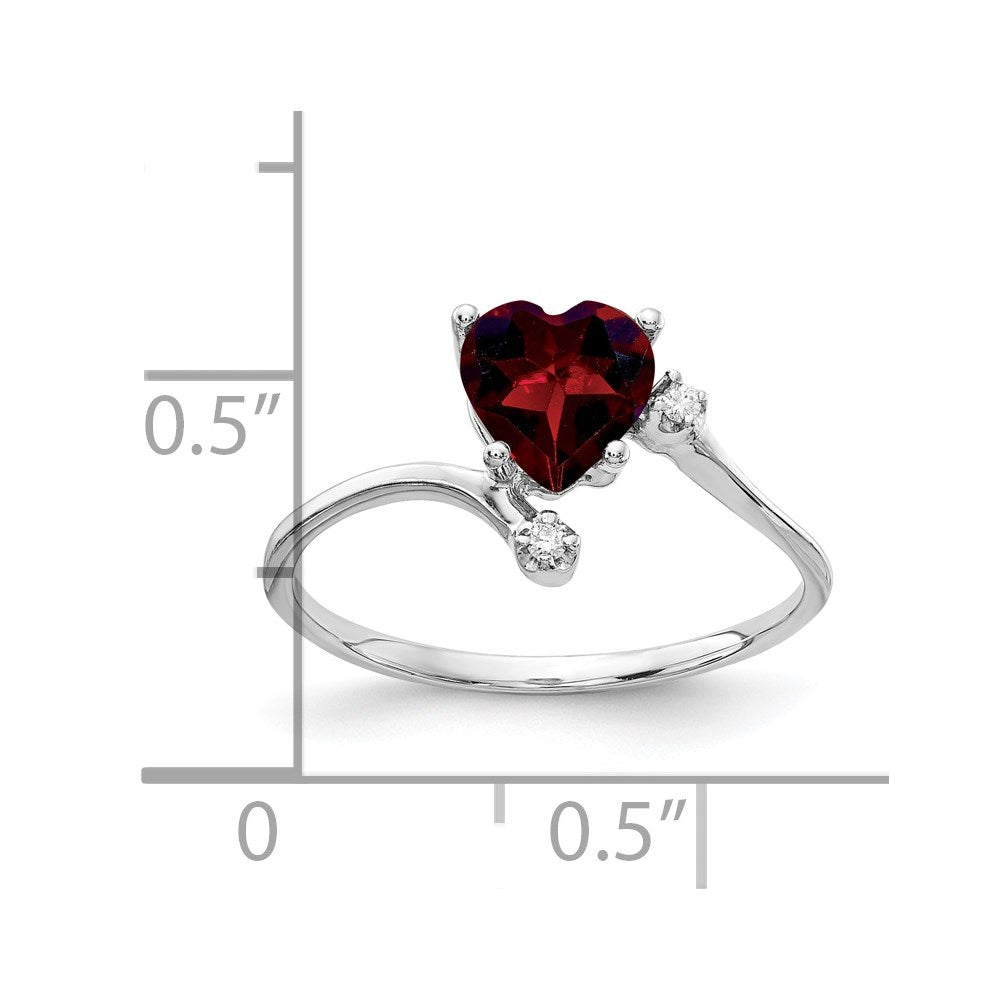 14k White Gold 6mm Heart Garnet A Real Diamond ring
