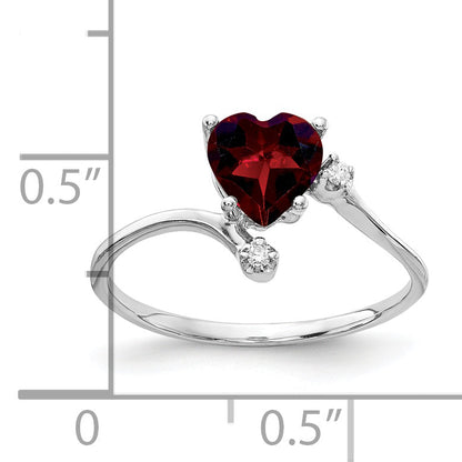 Solid 14k White Gold 6mm Heart Simulated Garnet VS CZ Ring