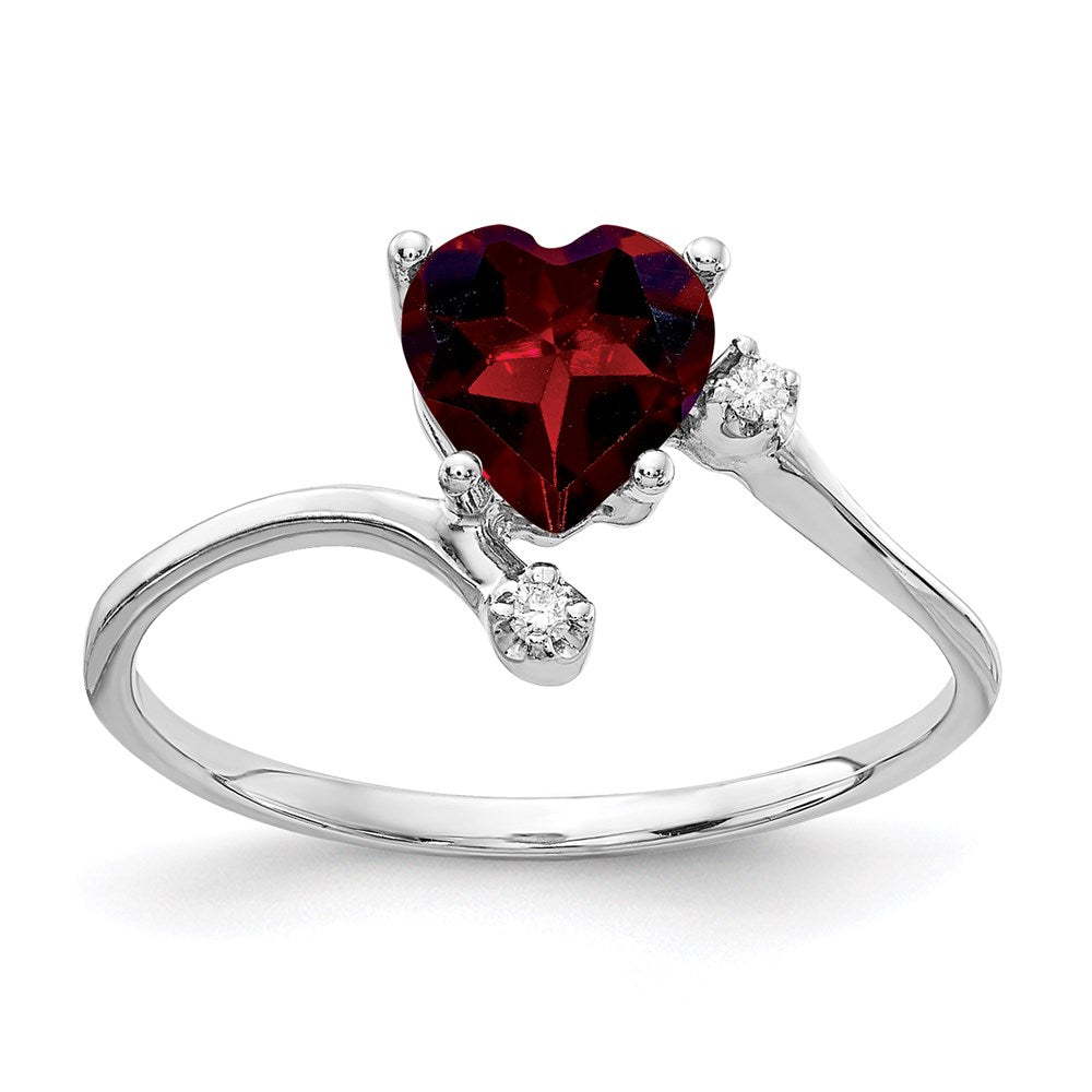 14k White Gold 6mm Heart Garnet A Real Diamond ring