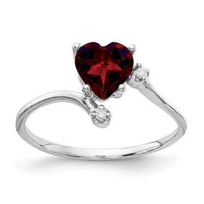 14k White Gold 6mm Heart Garnet A Real Diamond ring