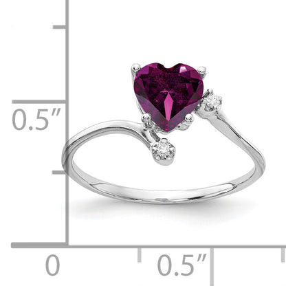 Solid 14k White Gold 6mm Heart Rhodolite Simulated Garnet AAA CZ Ring
