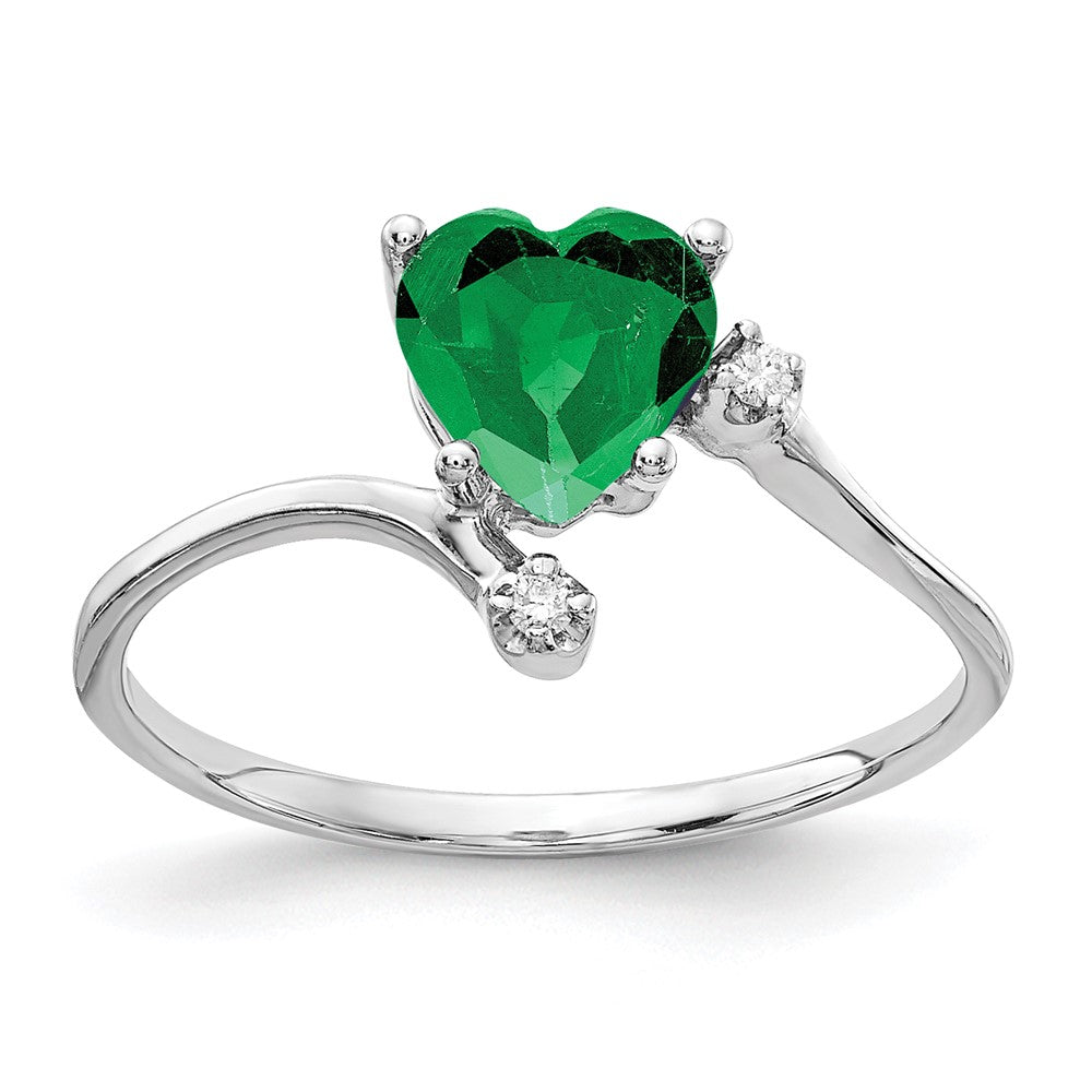 14k White Gold 6mm Heart Tsavorite AAA Diamond ring