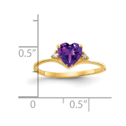 14k Yellow Gold 6mm Heart Amethyst AA Diamond ring