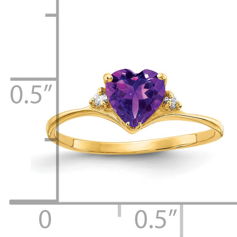 Solid 14k Yellow Gold 6mm Heart Simulated Amethyst AAA CZ Ring