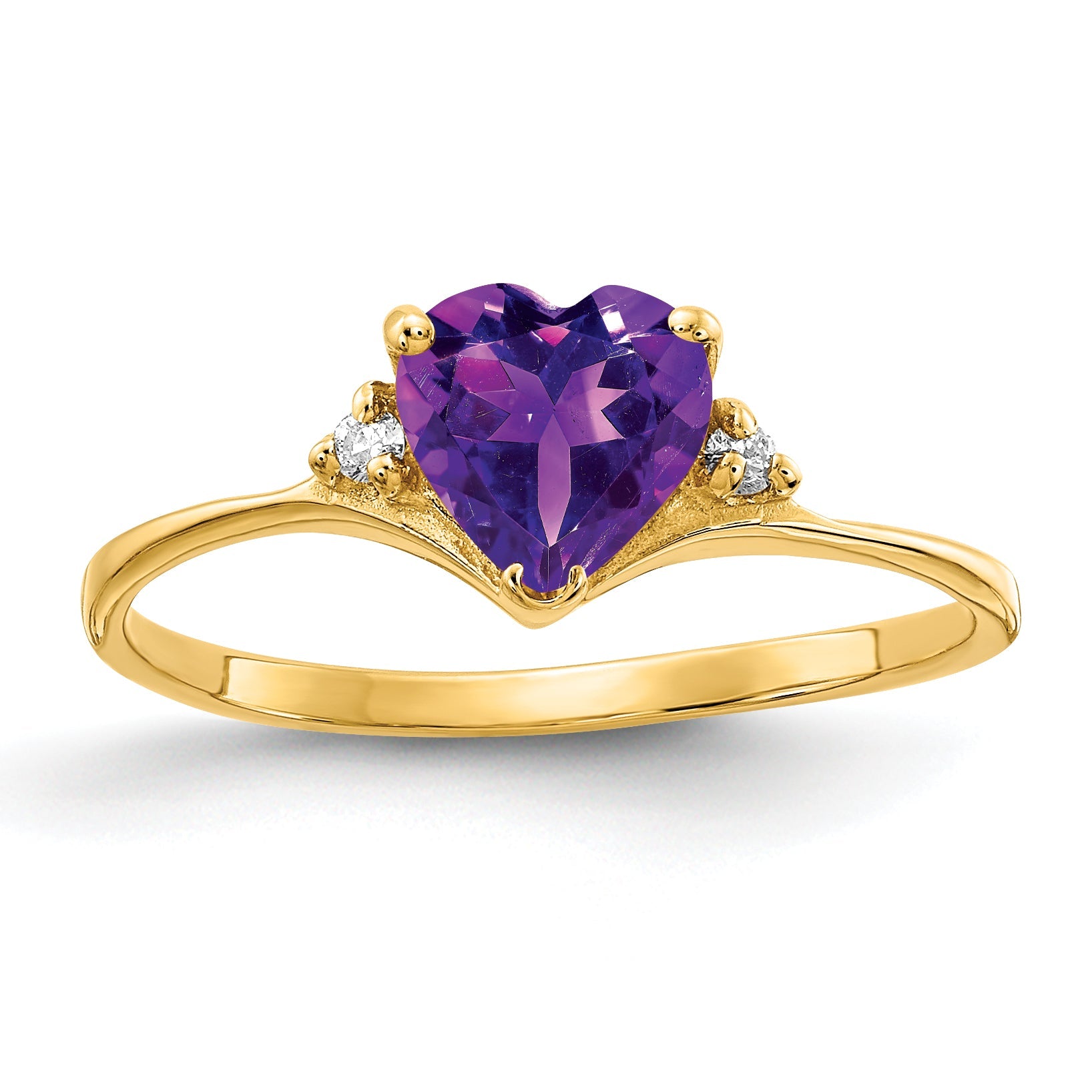 Solid 14k Yellow Gold 6mm Heart Simulated Amethyst AAA CZ Ring