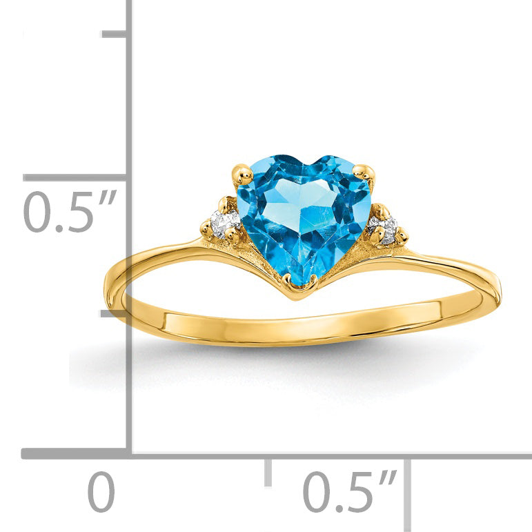 Solid 14k Yellow Gold 6mm Heart Simulated Blue Topaz AAA CZ Ring