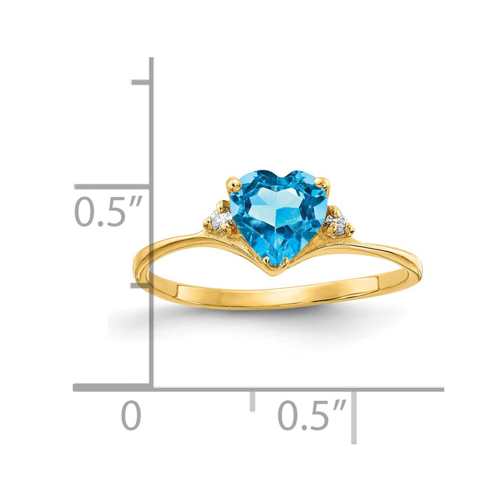 Solid 14k Yellow Gold 6mm Heart Simulated Blue Topaz A CZ Ring