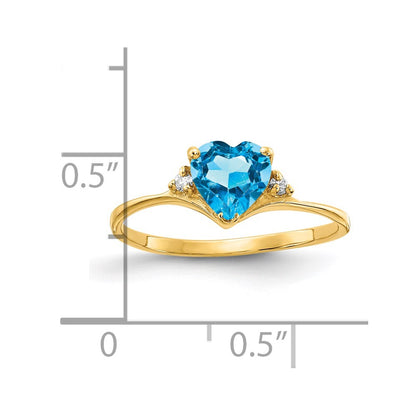 Solid 14k Yellow Gold 6mm Heart Simulated Blue Topaz A CZ Ring