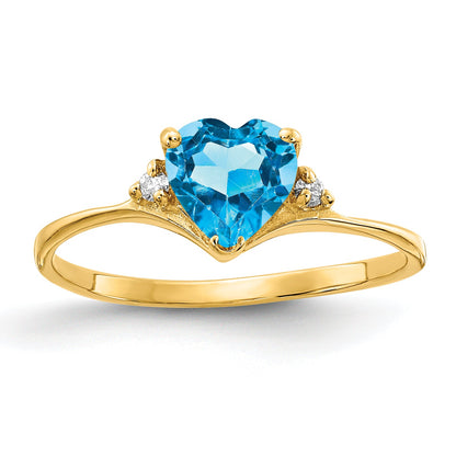 Solid 14k Yellow Gold 6mm Heart Simulated Blue Topaz AAA CZ Ring