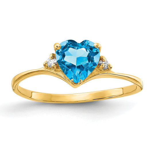Solid 14k Yellow Gold 6mm Heart Simulated Blue Topaz AAA CZ Ring