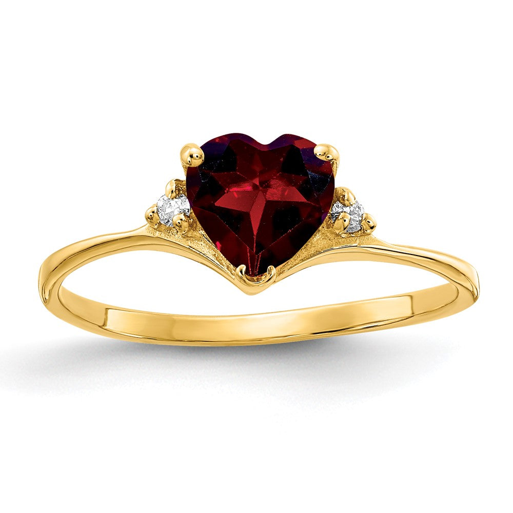 Solid 14k Yellow Gold 6mm Heart Simulated Garnet A CZ Ring