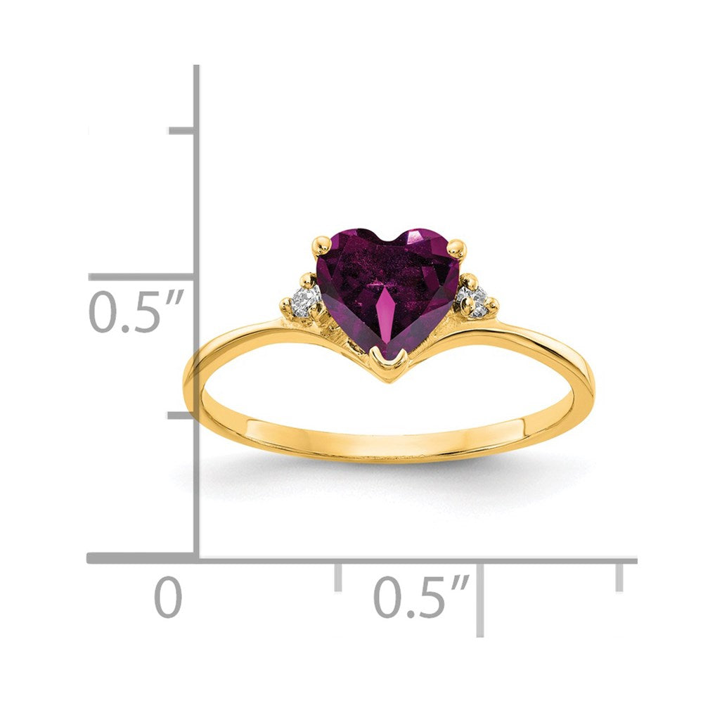 14k Yellow Gold 6mm Heart Rhodolite Garnet A Diamond ring