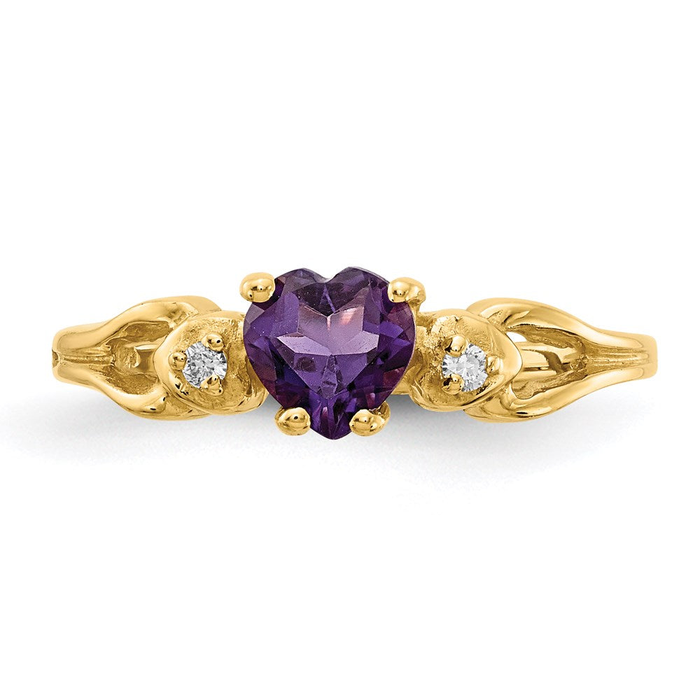 14K Yellow Gold 5mm Heart Amethyst A Real Diamond ring