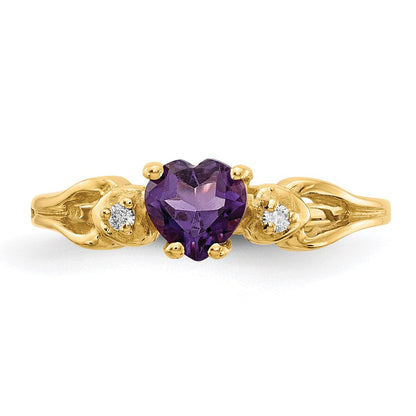 14K Yellow Gold 5mm Heart Amethyst A Real Diamond ring