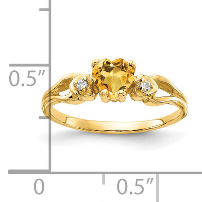 Solid 14k Yellow Gold 5mm Heart Simulated Citrine AAA CZ Ring