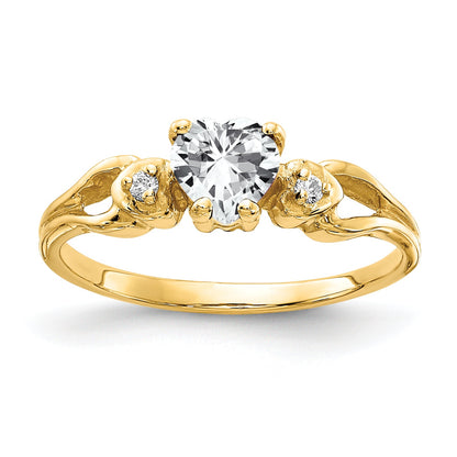 Solid 14k Yellow Gold 5mm Heart Cubic Zirconia VS Simulated CZ Ring