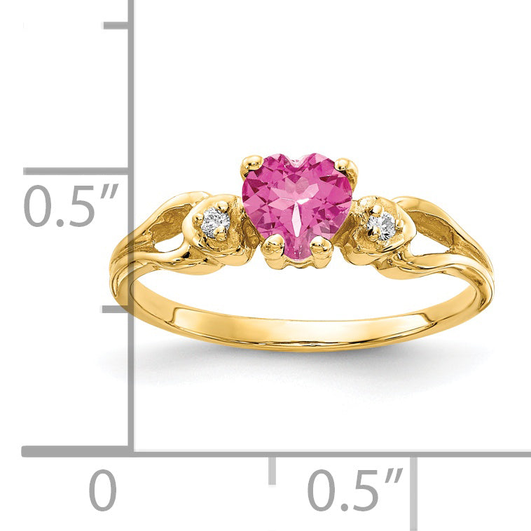 Solid 14k Yellow Gold 5mm Heart Simulated Pink Tourmaline AAA CZ Ring