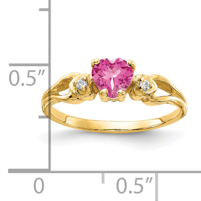 Solid 14k Yellow Gold 5mm Heart Simulated Pink Tourmaline AAA CZ Ring