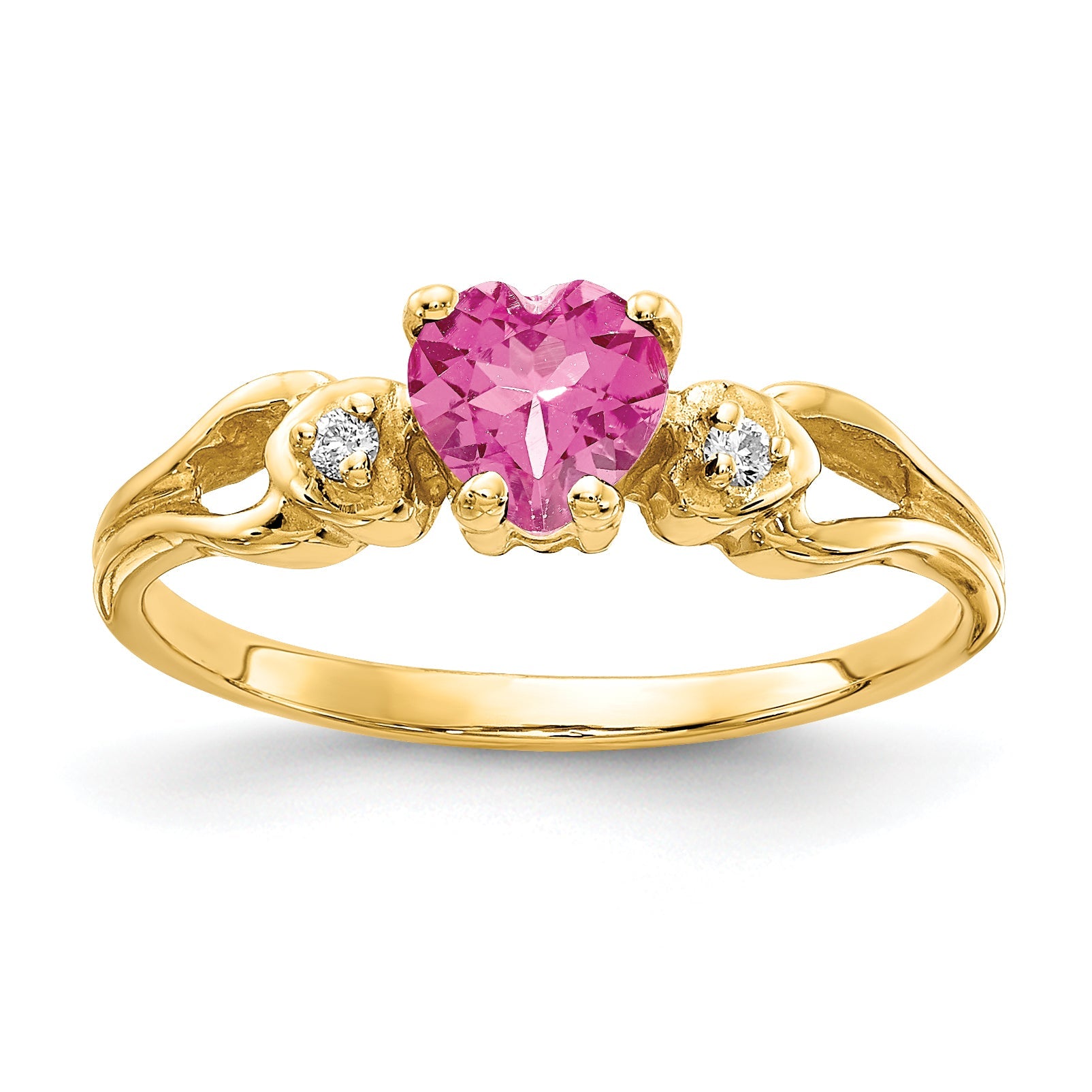 Solid 14k Yellow Gold 5mm Heart Simulated Pink Tourmaline AAA CZ Ring
