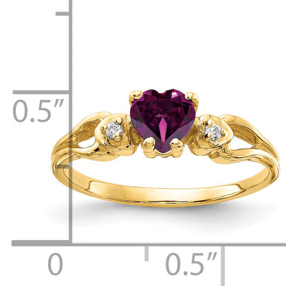 Solid 14k Yellow Gold 5mm Heart Rhodolite Simulated Garnet AAA CZ Ring