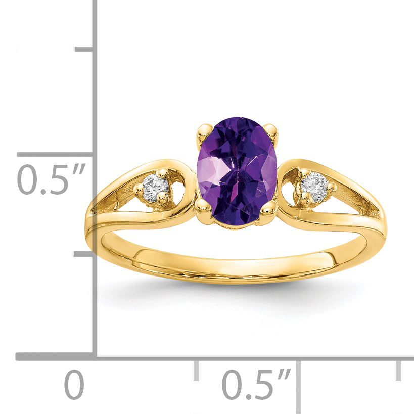 Solid 14k Yellow Gold 7x5mm Oval Simulated Amethyst VS CZ Ring