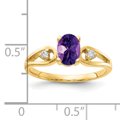 Solid 14k Yellow Gold 7x5mm Oval Simulated Amethyst VS CZ Ring