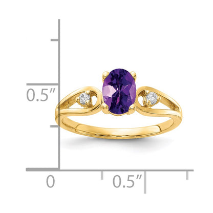 14k Yellow Gold 7x5mm Oval Amethyst AA Diamond ring