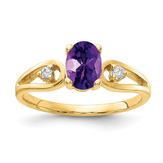 14k Yellow Gold 7x5mm Oval Amethyst AA Diamond ring