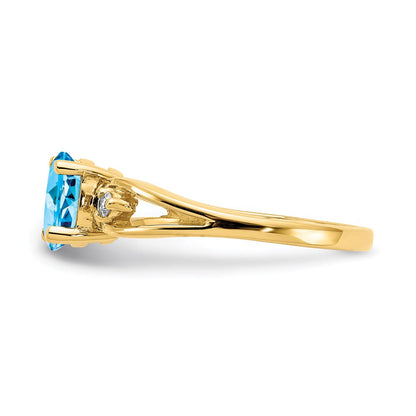 14K Yellow Gold 7x5mm Oval Blue Topaz A Real Diamond ring