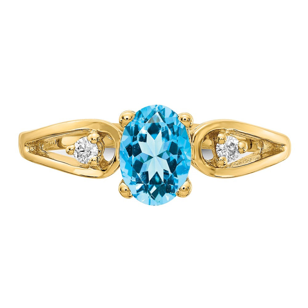 14K Yellow Gold 7x5mm Oval Blue Topaz A Real Diamond ring