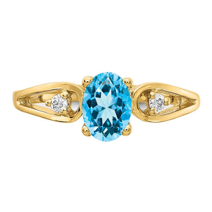 14K Yellow Gold 7x5mm Oval Blue Topaz A Real Diamond ring