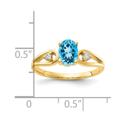 14K Yellow Gold 7x5mm Oval Blue Topaz A Real Diamond ring