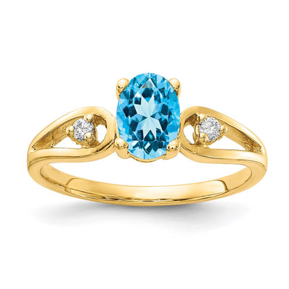 14k yellow gold 7x5mm oval blue topaz checker a real diamond ring y2189bc a