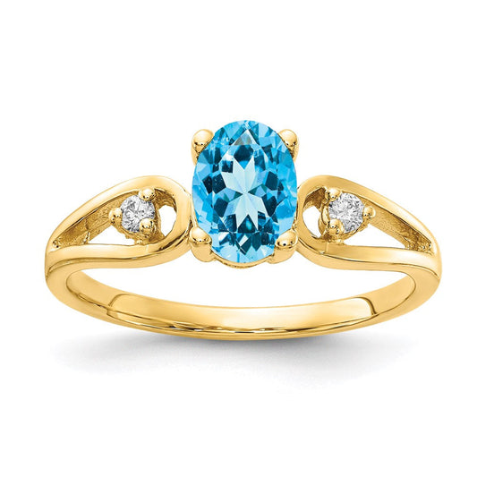 14k yellow gold 7x5mm oval blue topaz checker a real diamond ring y2189bc a