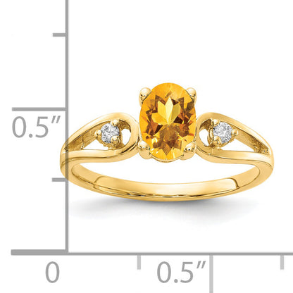 Solid 14k Yellow Gold 7x5mm Oval Simulated Citrine VS CZ Ring