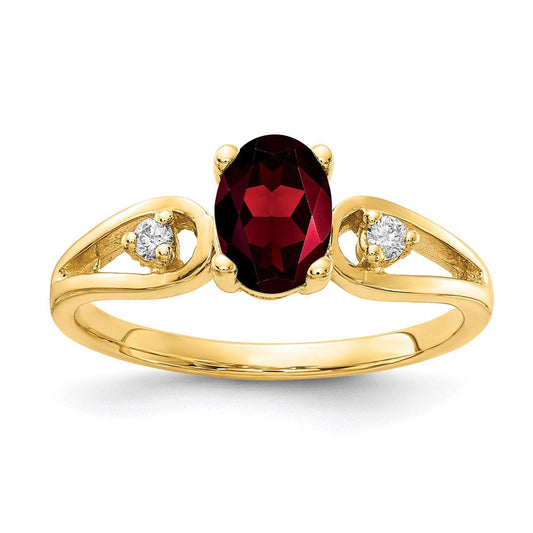 14k yellow gold 7x5mm oval garnet checker a real diamond ring y2189gc a