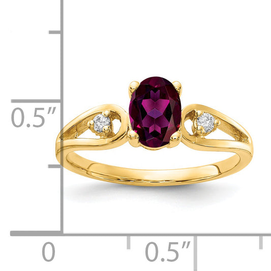 Solid 14k Yellow Gold 7x5mm Oval Rhodolite Simulated Garnet AA CZ Ring