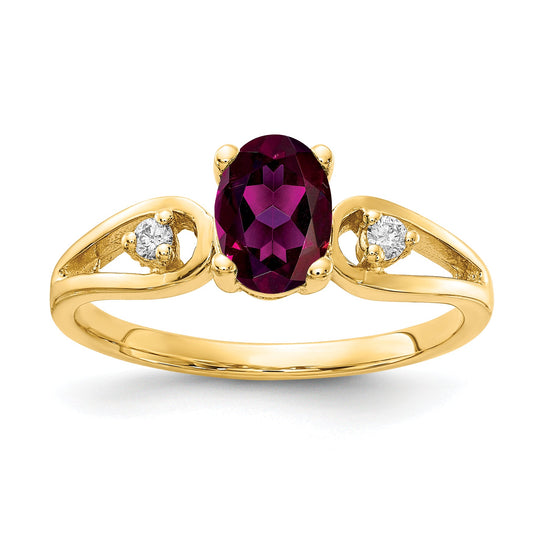 Solid 14k Yellow Gold 7x5mm Oval Rhodolite Simulated Garnet A CZ Ring