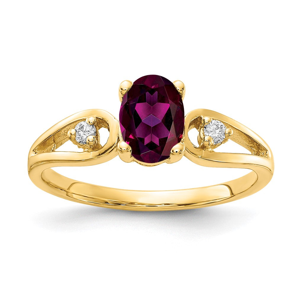 14k Yellow Gold 7x5mm Oval Rhodolite Garnet AAA Diamond ring
