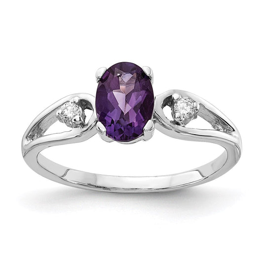 14k White Gold 7x5mm Oval Amethyst A Real Diamond ring