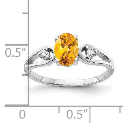 Solid 14k White Gold 7x5mm Oval Simulated Citrine AA CZ Ring
