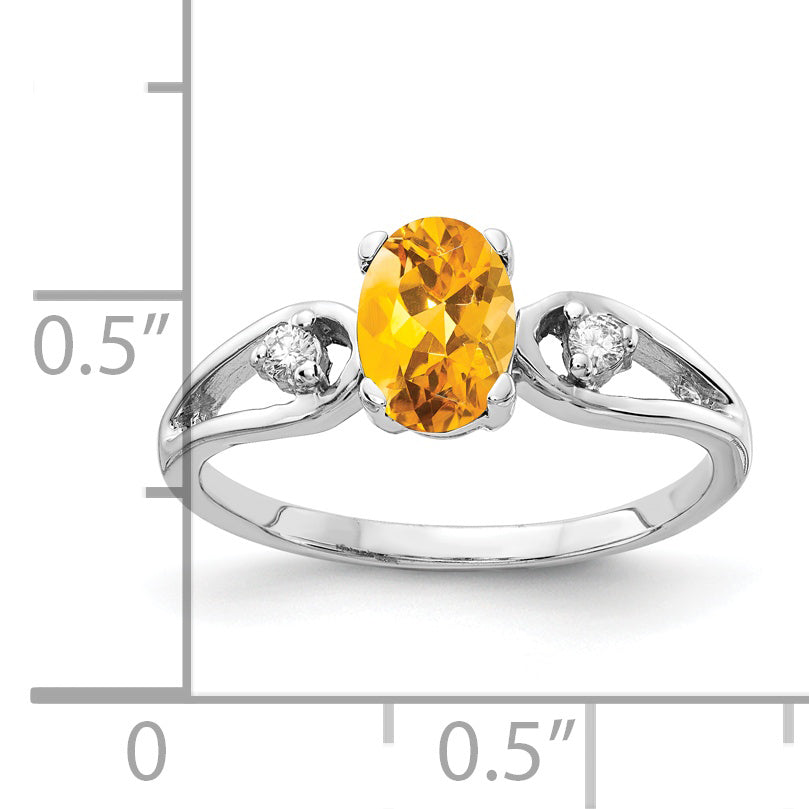 Solid 14k White Gold 7x5mm Oval Simulated Citrine AAA CZ Ring